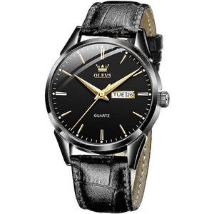 Men's Casual Black Leather Luxury Waterproof Wrist Watch